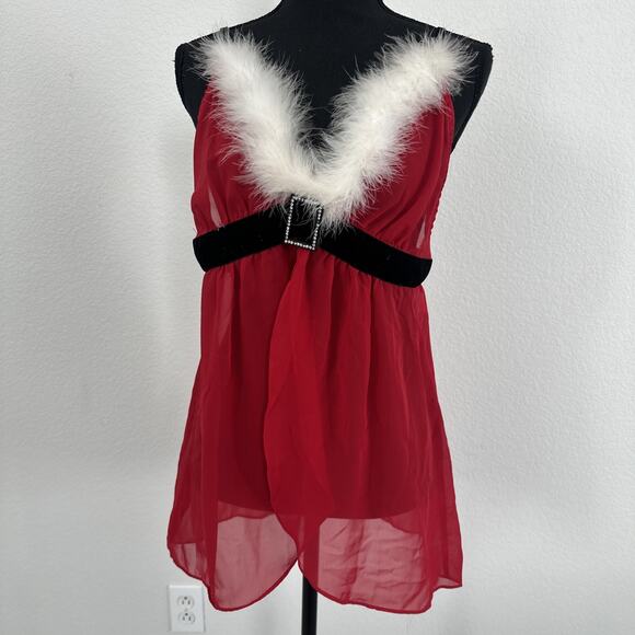 Enchanting Lingerie Sexy Santa Claus Top Women's Top Size Large Christmas Red - Picture 2 of 12